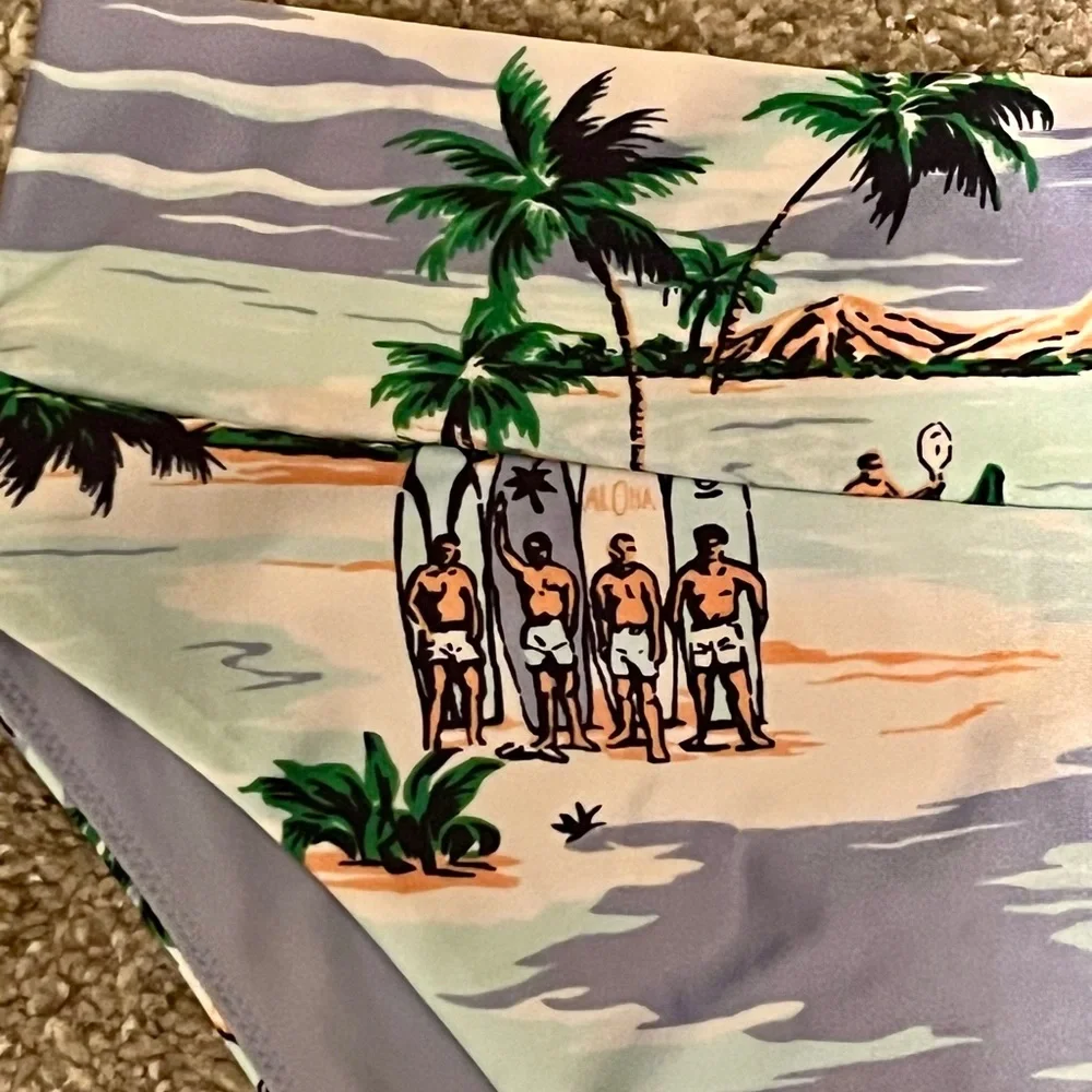 Aerie High Cut Cheeky Tropical Print Bikini Bottom Size Large NWOT - Picture 3 of 5